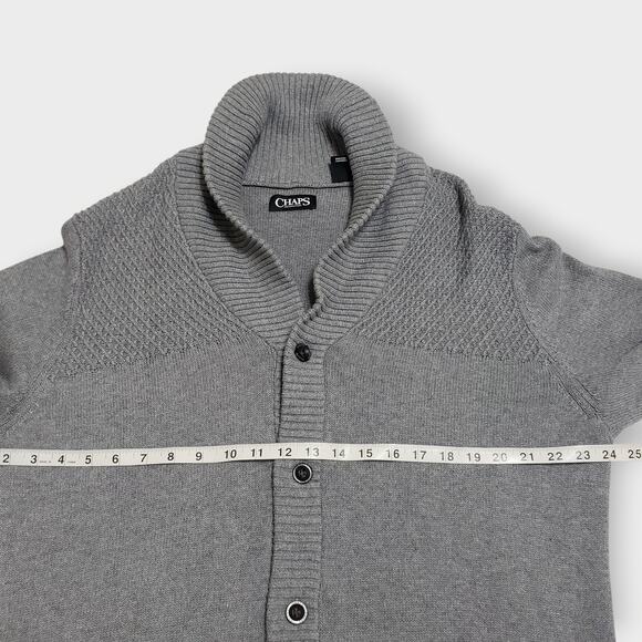 Chaps Mens Shawl Collar Cardigan Gray Sz Lg Grandpa 90s Fisherman Mister Rogers - Picture 9 of 12